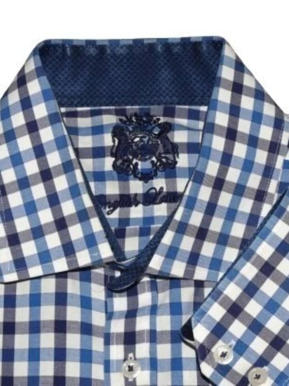 English Laundry 16.5 34/35 Dress Shirt Long Sleeve Plaid Blue White